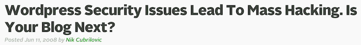 TechCrunch WordPress security issues article headline
