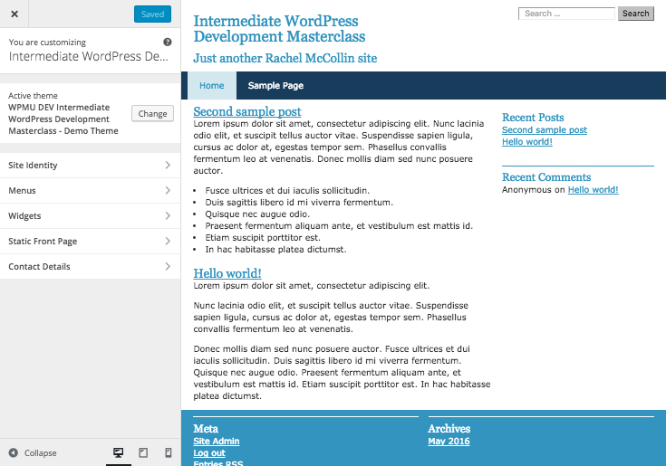 The Customizer with a contact details section added