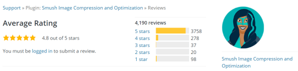 screenshot of Smush reviews on WordPress.org