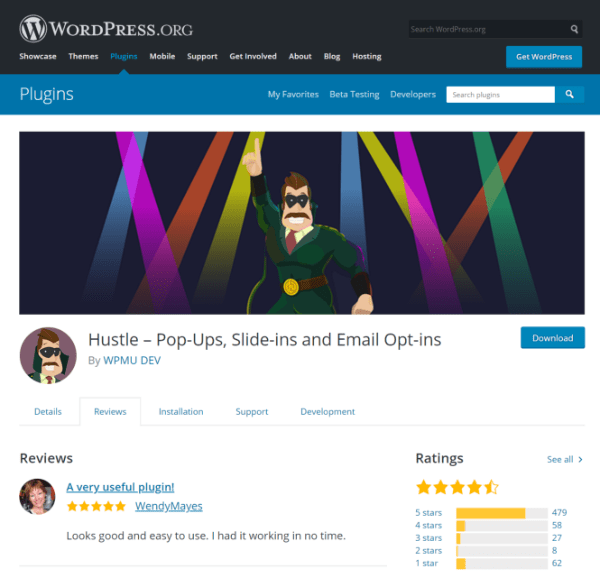 Screenshot of Hustle plugin on WordPress.org