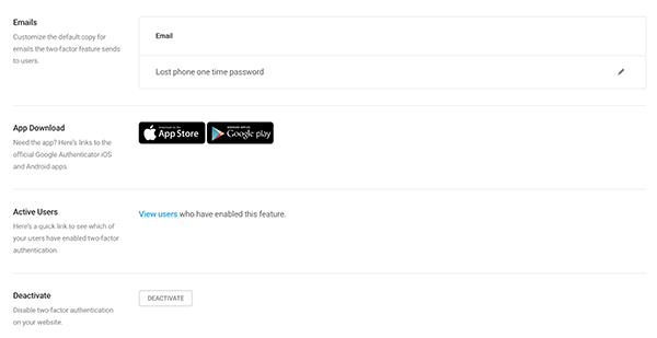 More 2FA options and settings.