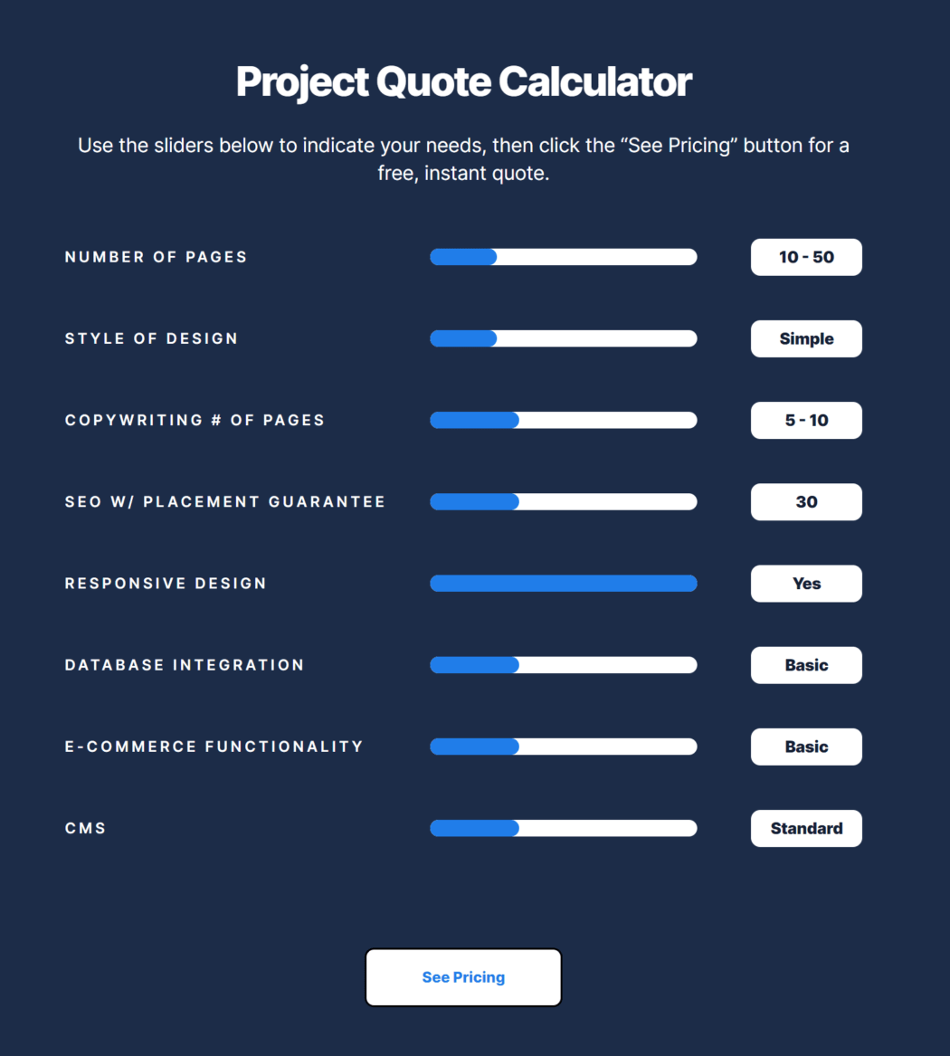 WebFX.com - Project Quote Calculator