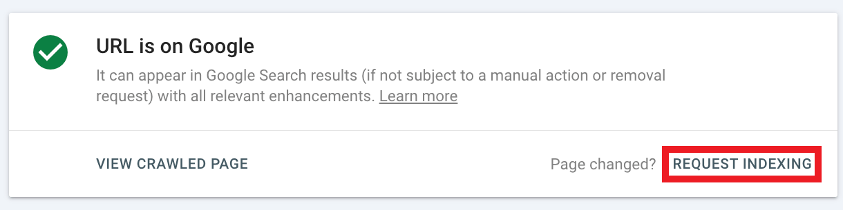Request indexing of a page in Google Search Console