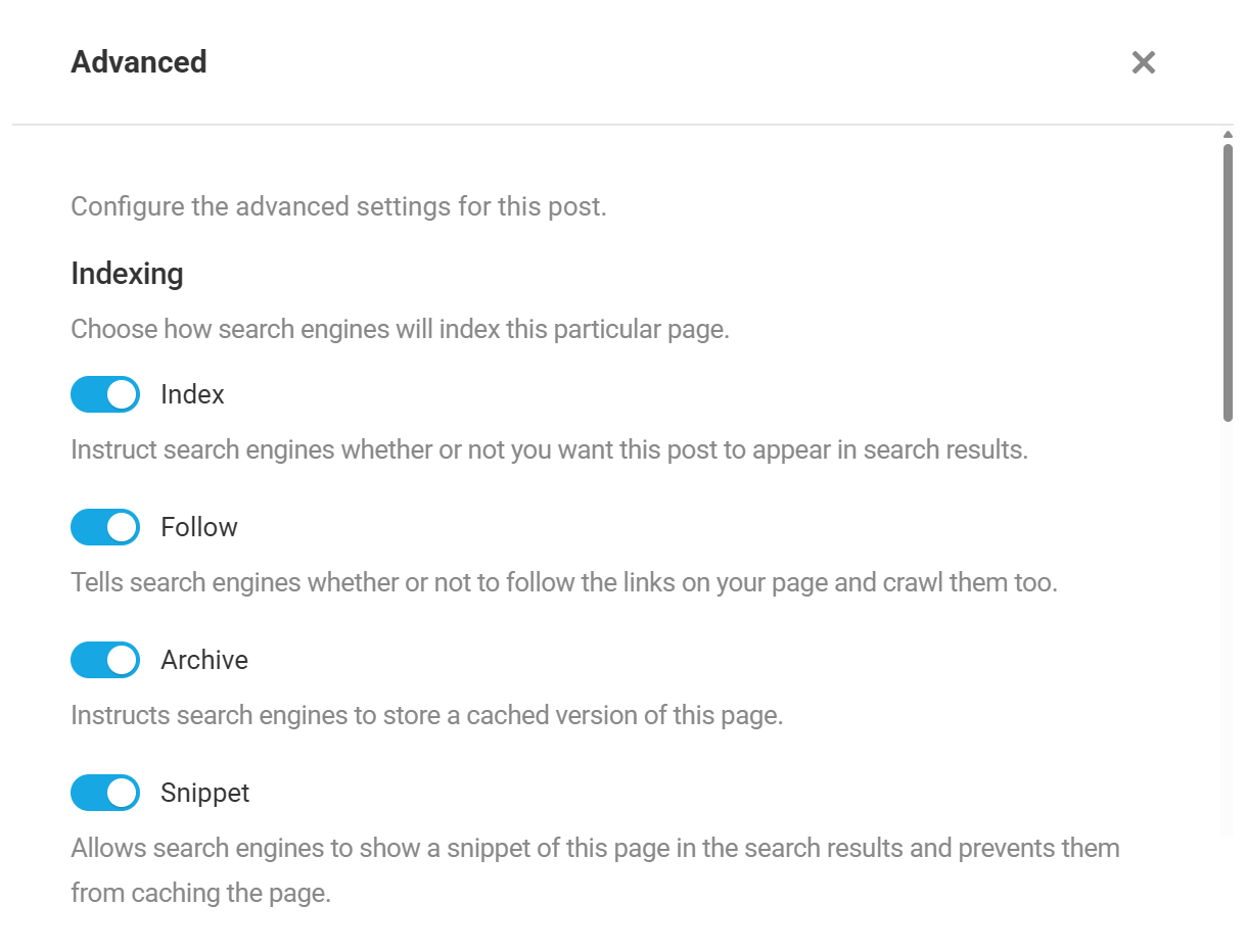 Advanced SmartCrawl settings in the post editor