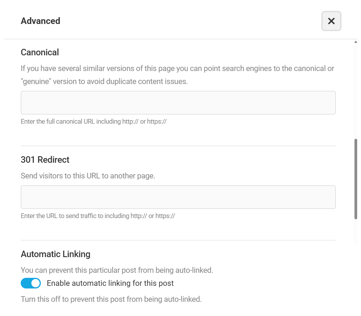 SEO editor - Post advanced links