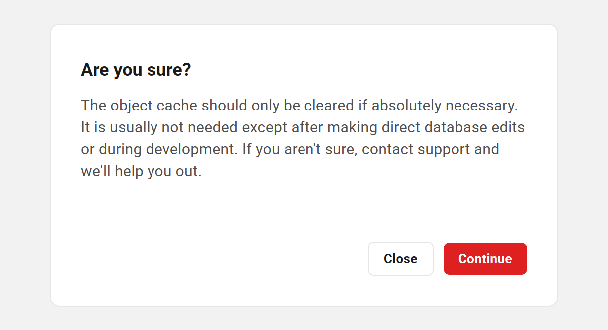 Clear object cache for a hosted site in The Hub