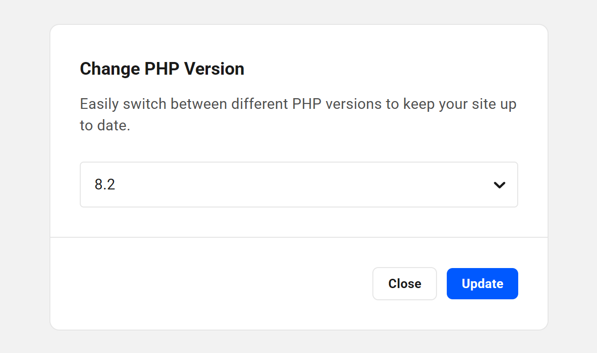 Choose new PHP version from menu