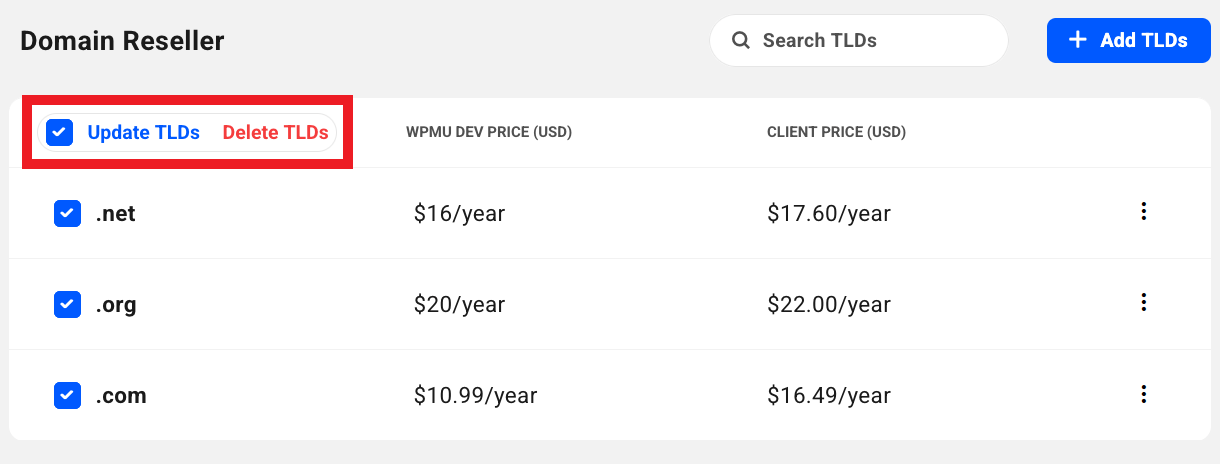 Bulk update domain reseller products