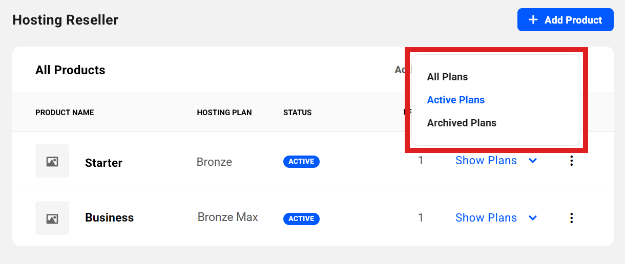 Filter the list by plan status