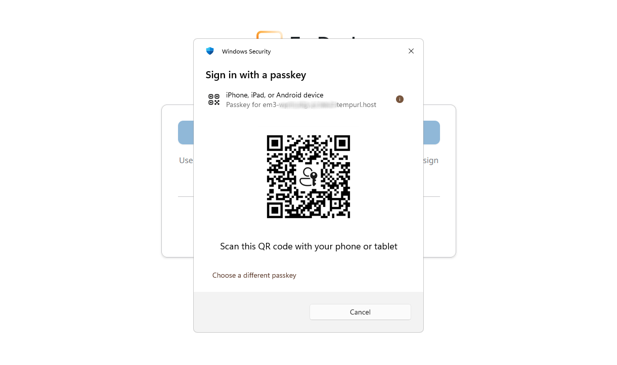 Log into an EmDash site with a mobile passkey