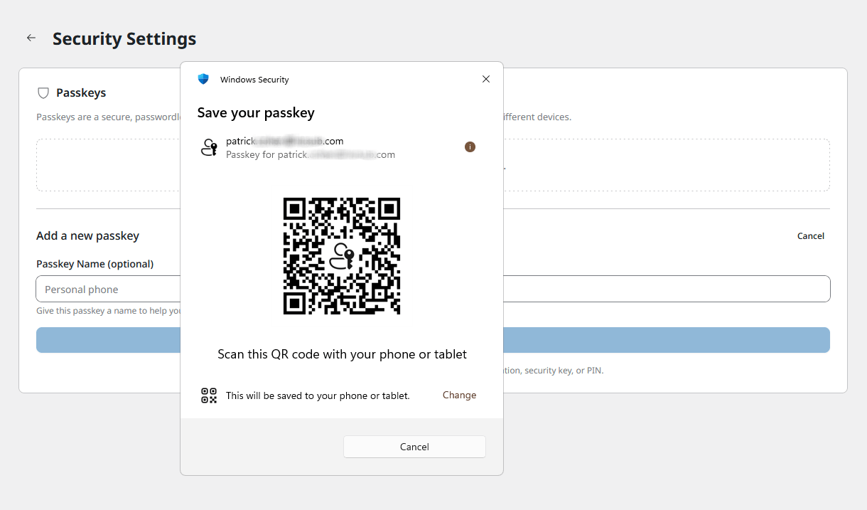 Creating a passkey for a mobile device